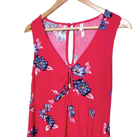 Xhilaration Red Floral Sleeveless V Neck Tie Front Dress Women Size Medium - Picture 5 of 16